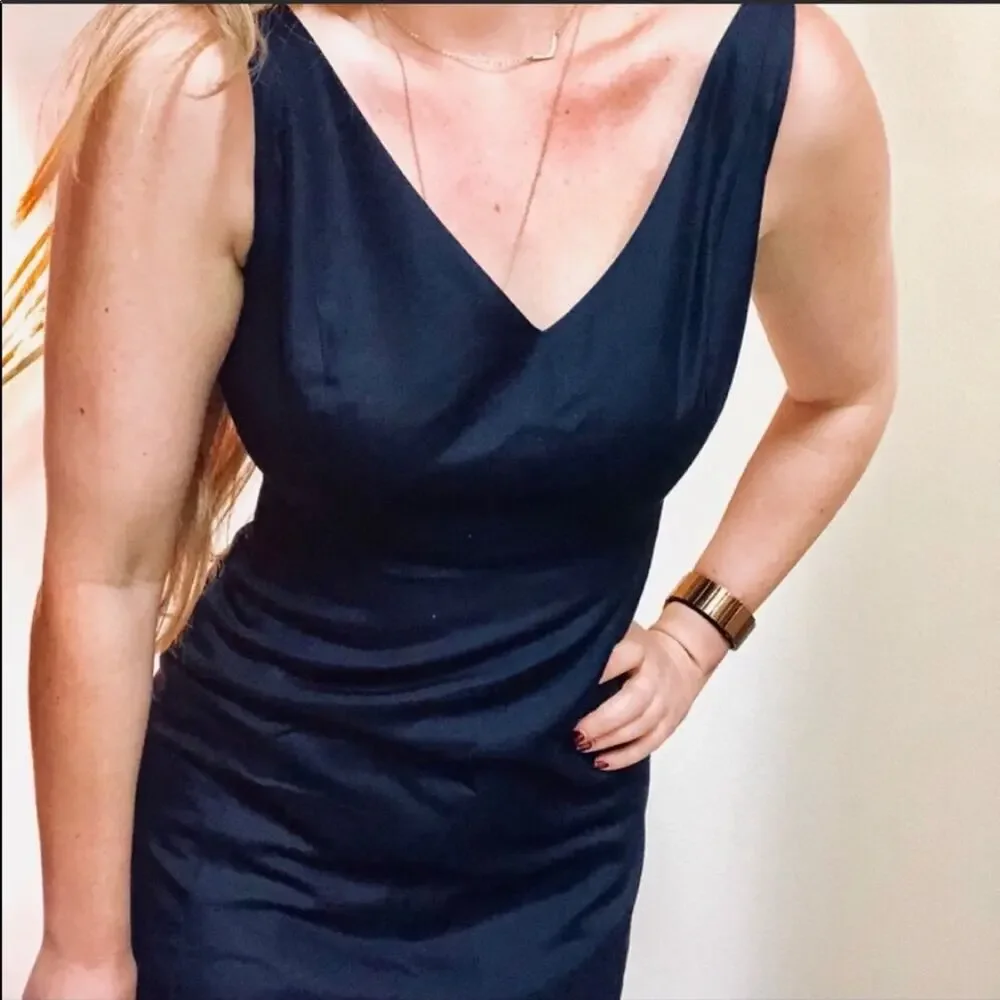 J. CREW Navy Blue VNeck Cotton Midi Knee Length Tank Top Dress 4 Petite Preppy